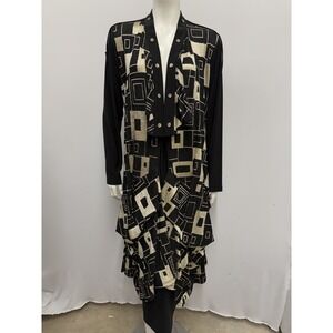 Artsy Long Duster Jacket by Designer Label LACE Black & Gold Size L